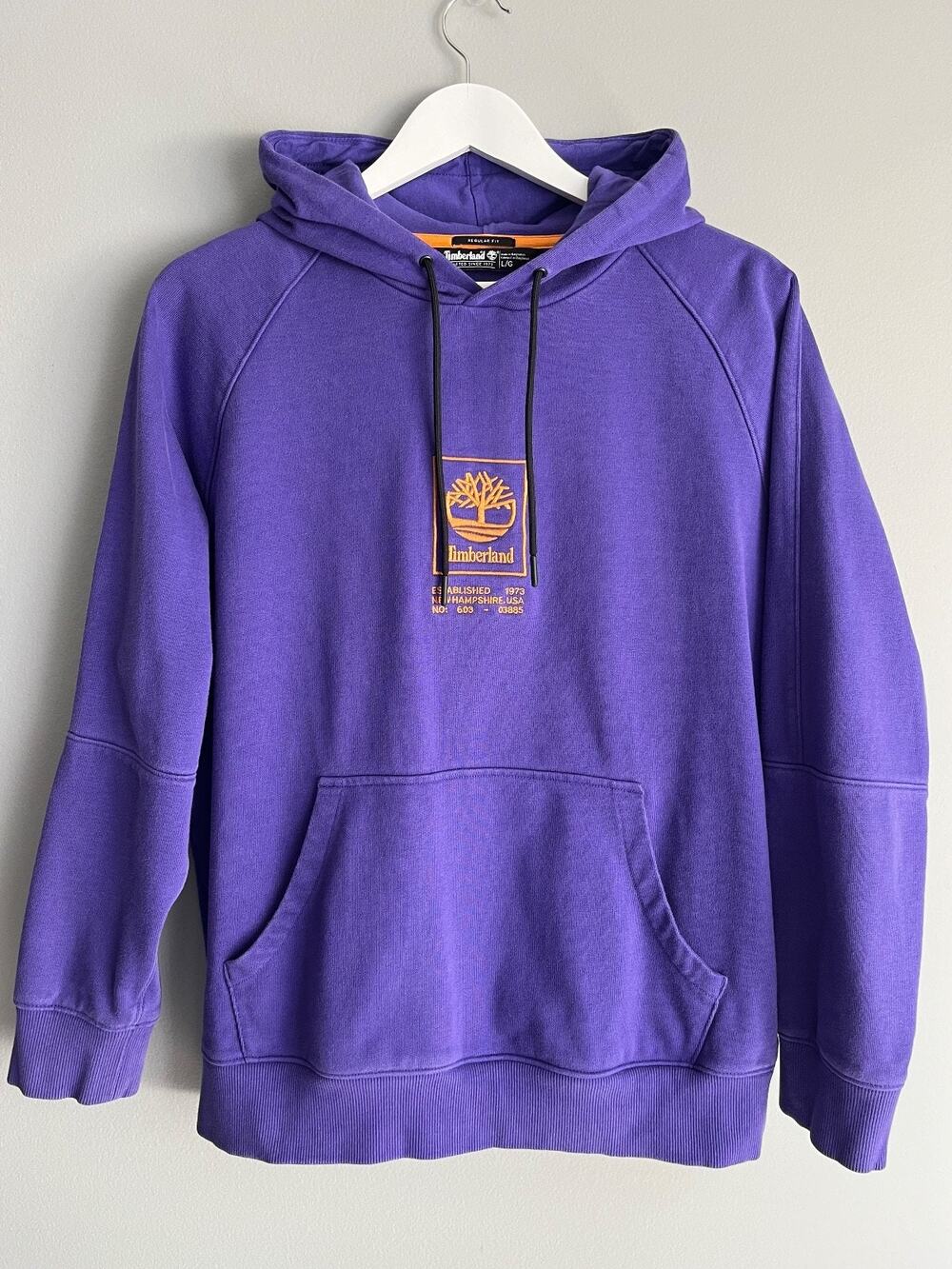 Timberland Logo Hoodie Men's L Purple Pullover Gorpcore Outdoor Streetwear